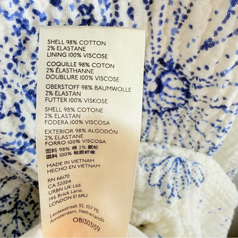 Free People Pinwheel Cream Blue Floral Print Open Back Gauze Mini Dress Medium